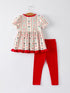 Girl Christmas Outfit – Puff Sleeve Top and Red Leggings Set
